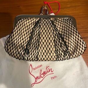 Christian Louboutin Mesh Overlay Clutch in Black and Cream